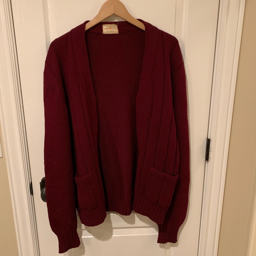 BACK Hand Knit Red Open Cardigan Sweater